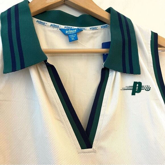 Prince Preppy Pleated Collared VNeck Pickleball Dress White Navy Size XL NWT - Picture 5 of 9